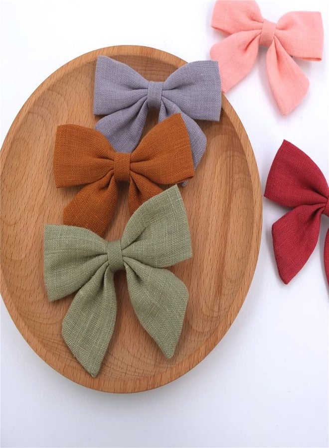 Sugarmelon 12 PCS Linen Bow Hair Clips for Baby Girls Hair Bows Alligator Clips Accessories Infants Toddler Kids Hairgrips (Linen 3.2'' Sailor Bow) - Image 5
